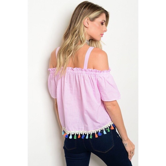 Pink White Off Shoulder Top - Picture 3 of 10